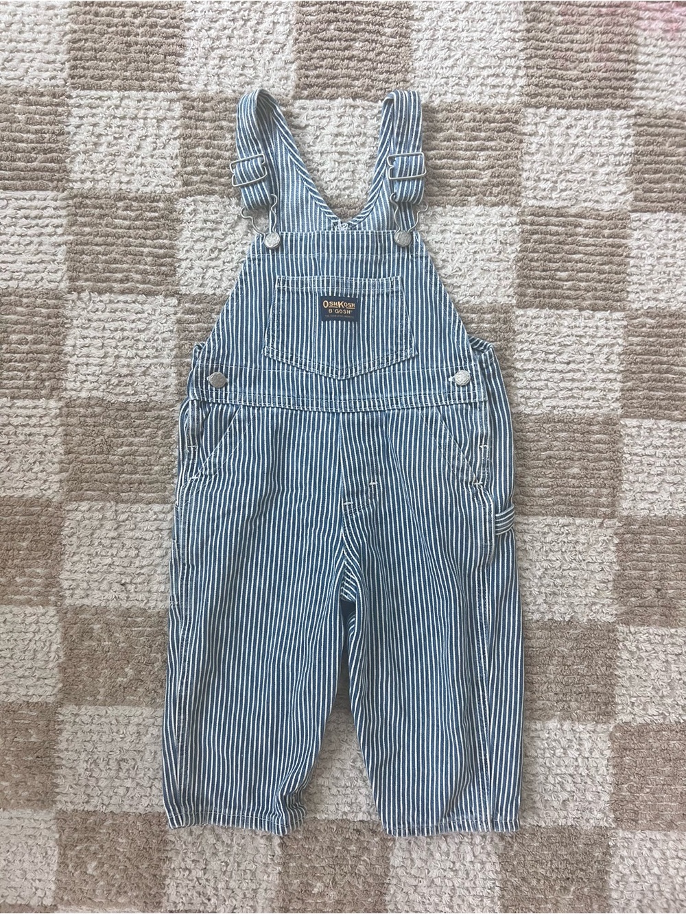 Vintage OshKosh B'gosh Blue & White Railroad Stripe Overalls - 18 Months